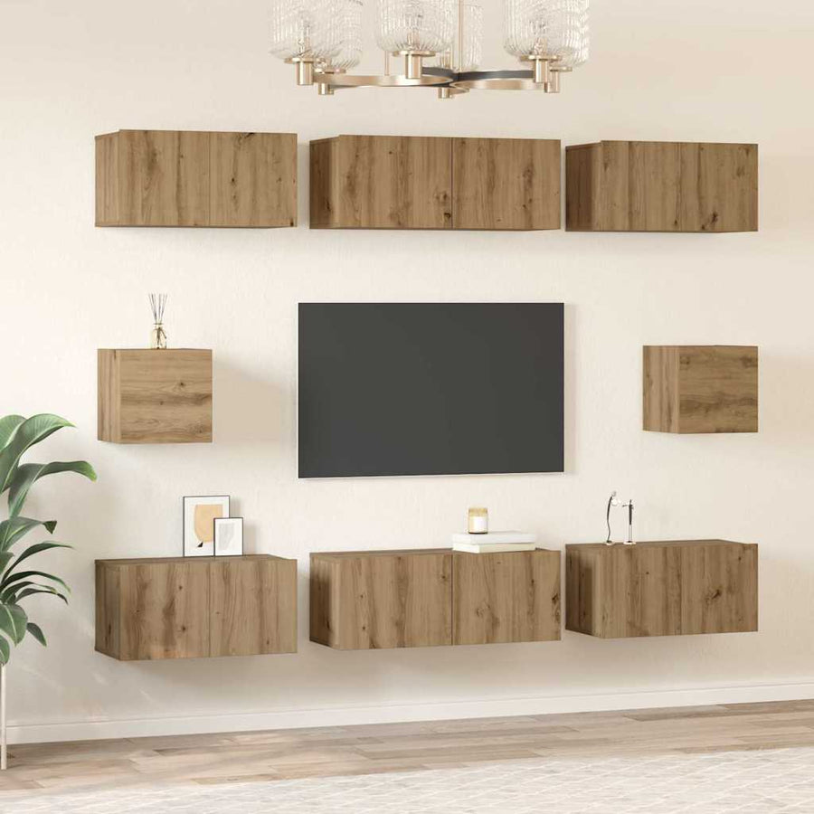 Tv-Meubelset Wandgemonteerd 8 Pcs Artisan Eiken Bewerkt Hout 80 cm