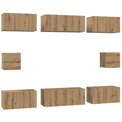 Tv-Meubelset Wandgemonteerd 8 Pcs Artisan Eiken Bewerkt Hout 80 cm