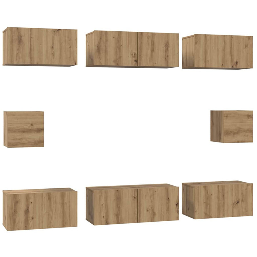 Tv-Meubelset Wandgemonteerd 8 Pcs Artisan Eiken Bewerkt Hout 80 cm