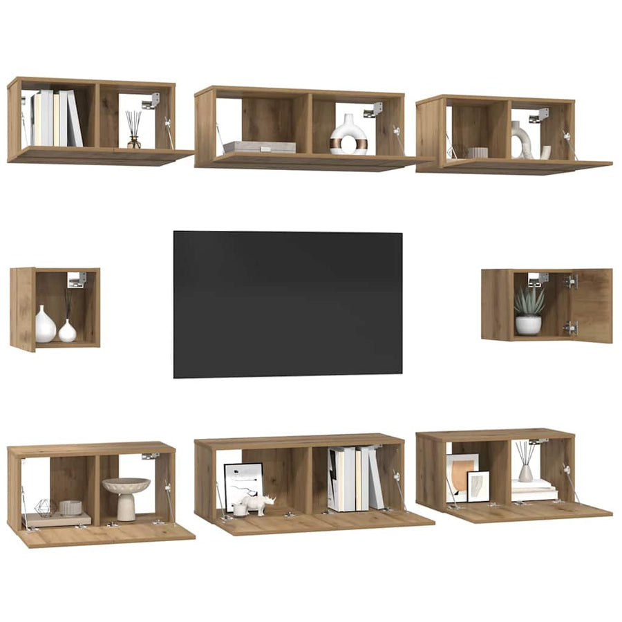 Tv-Meubelset Wandgemonteerd 8 Pcs Artisan Eiken Bewerkt Hout 80 cm