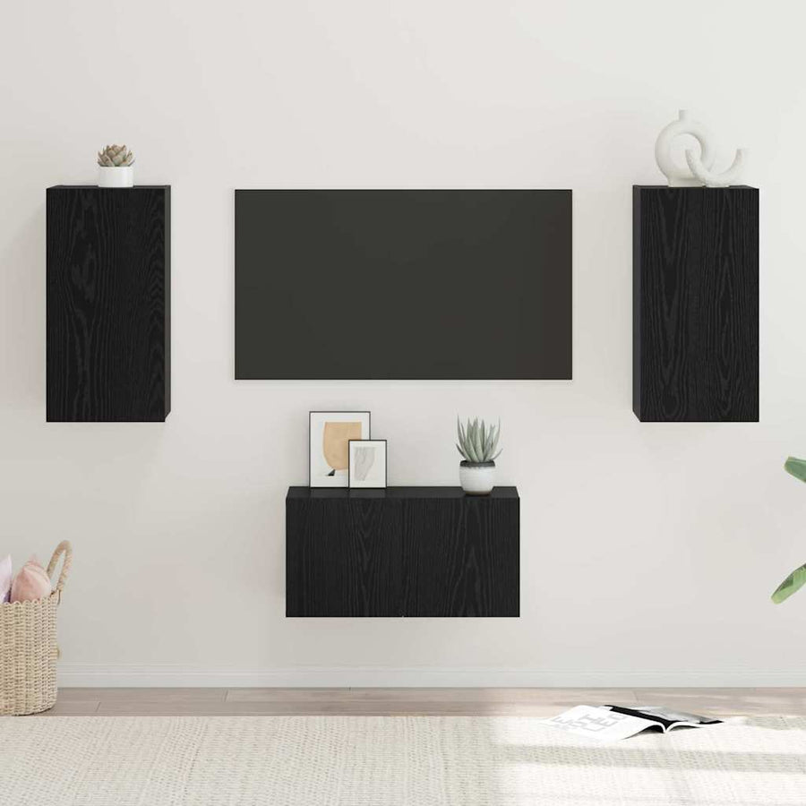 Tv-meubelset 3 pcs Zwart eiken 60 x 30 x 30.5 cm Bewerkt hout
