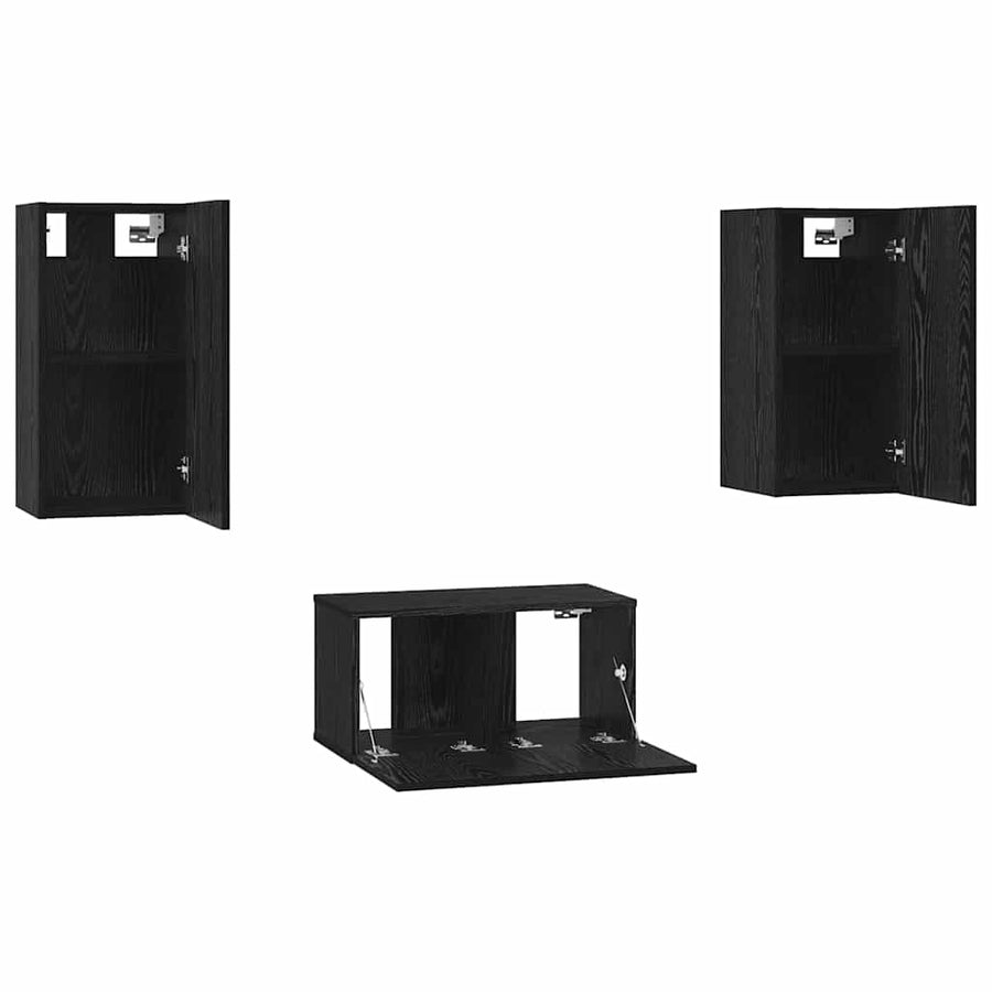 Tv-meubelset 3 pcs Zwart eiken 60 x 30 x 30.5 cm Bewerkt hout