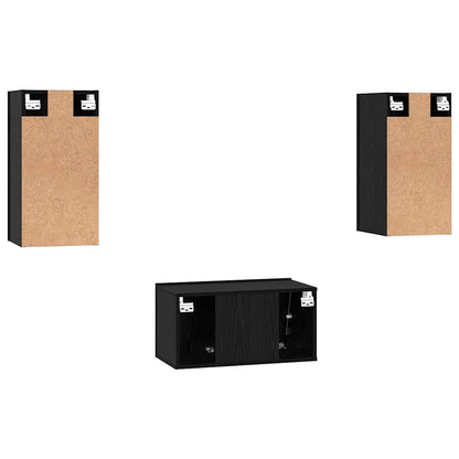 Tv-meubelset 3 pcs Zwart eiken 60 x 30 x 30.5 cm Bewerkt hout