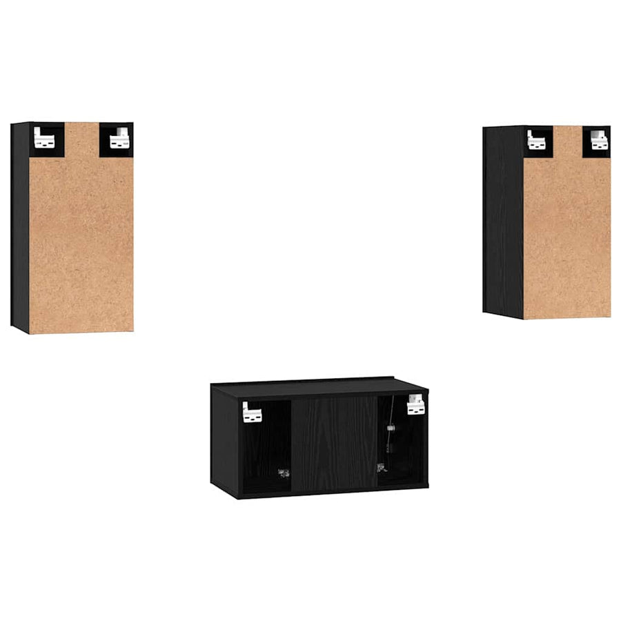 Tv-meubelset 3 pcs Zwart eiken 60 x 30 x 30.5 cm Bewerkt hout