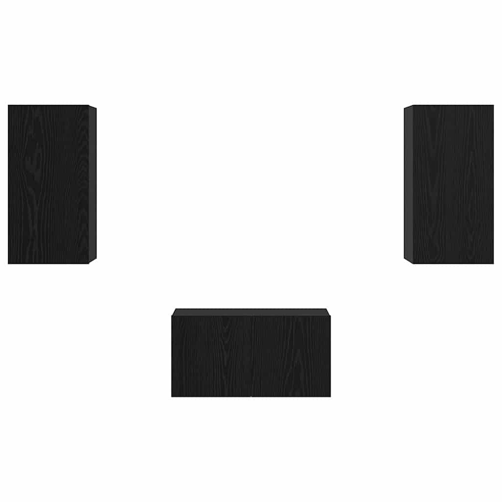 Tv-meubelset 3 pcs Zwart eiken 60 x 30 x 30.5 cm Bewerkt hout
