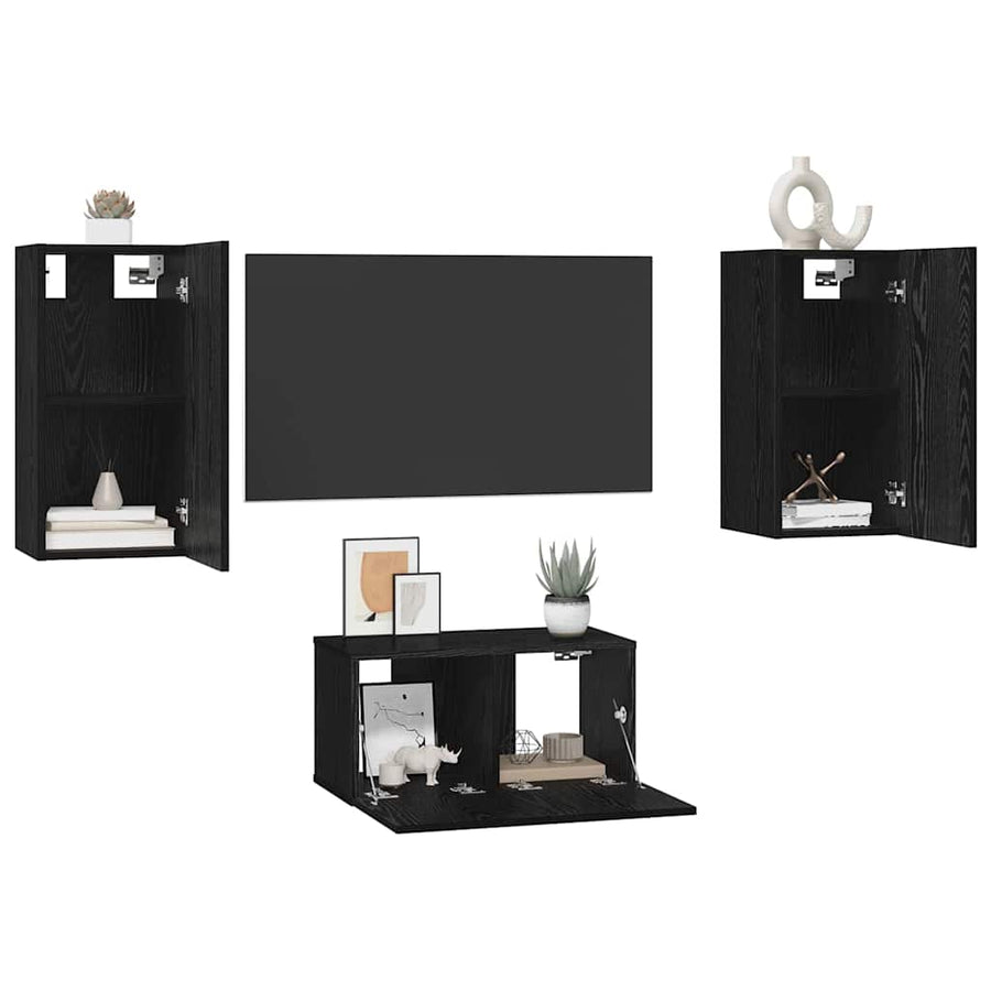Tv-meubelset 3 pcs Zwart eiken 60 x 30 x 30.5 cm Bewerkt hout