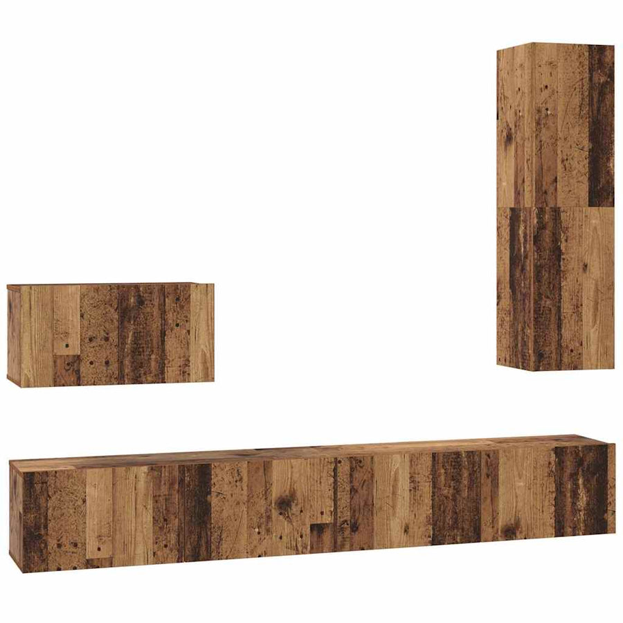 TV-kast set met plank Wandgemonteerd Anders met opslag met de deur 4 pcs Oud hout Medium Bewerkt hout
