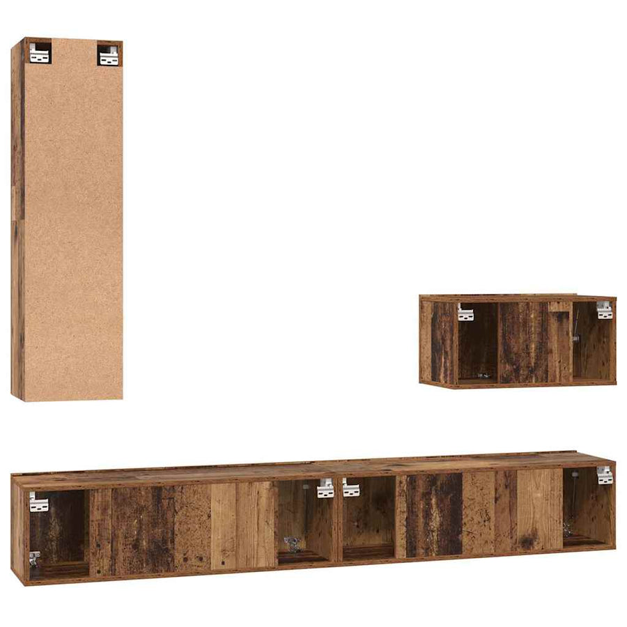 TV-kast set met plank Wandgemonteerd Anders met opslag met de deur 4 pcs Oud hout Medium Bewerkt hout
