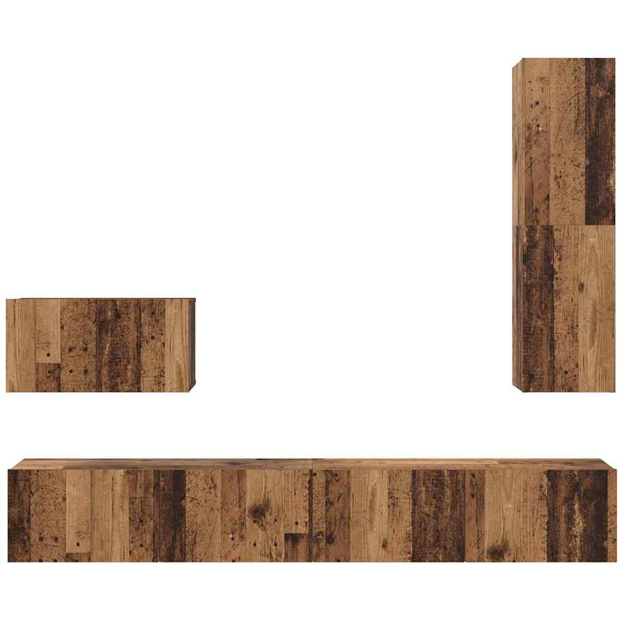 TV-kast set met plank Wandgemonteerd Anders met opslag met de deur 4 pcs Oud hout Medium Bewerkt hout