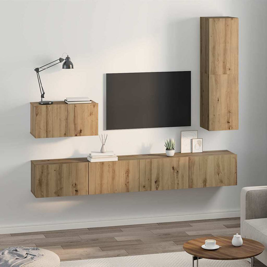 TV-kast set 4 pcs artisanaal eikenkleurig Medium Bewerkt hout