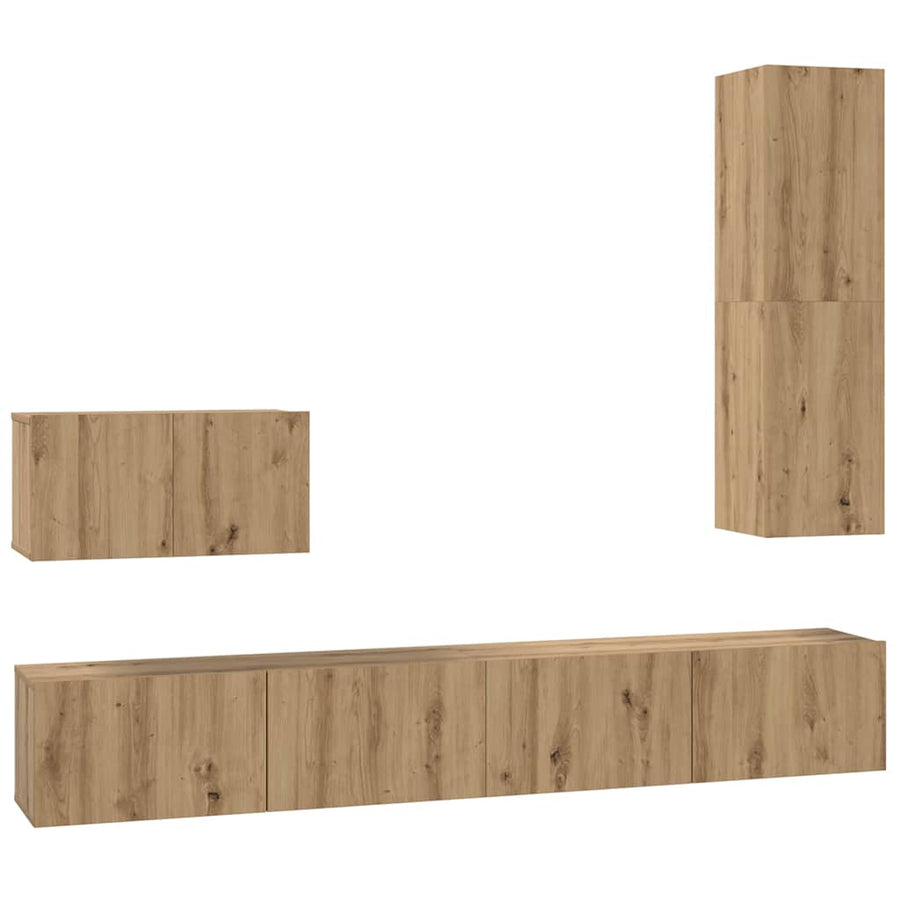 TV-kast set 4 pcs artisanaal eikenkleurig Medium Bewerkt hout