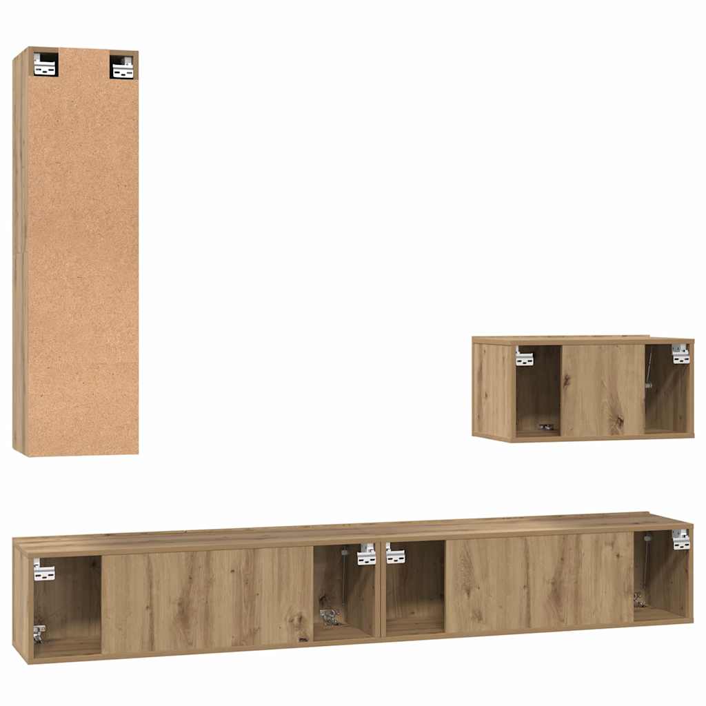 TV-kast set 4 pcs artisanaal eikenkleurig Medium Bewerkt hout