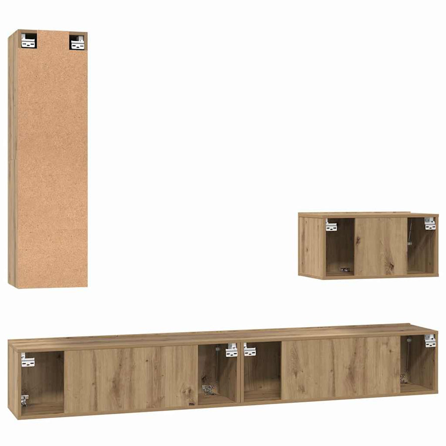 TV-kast set 4 pcs artisanaal eikenkleurig Medium Bewerkt hout