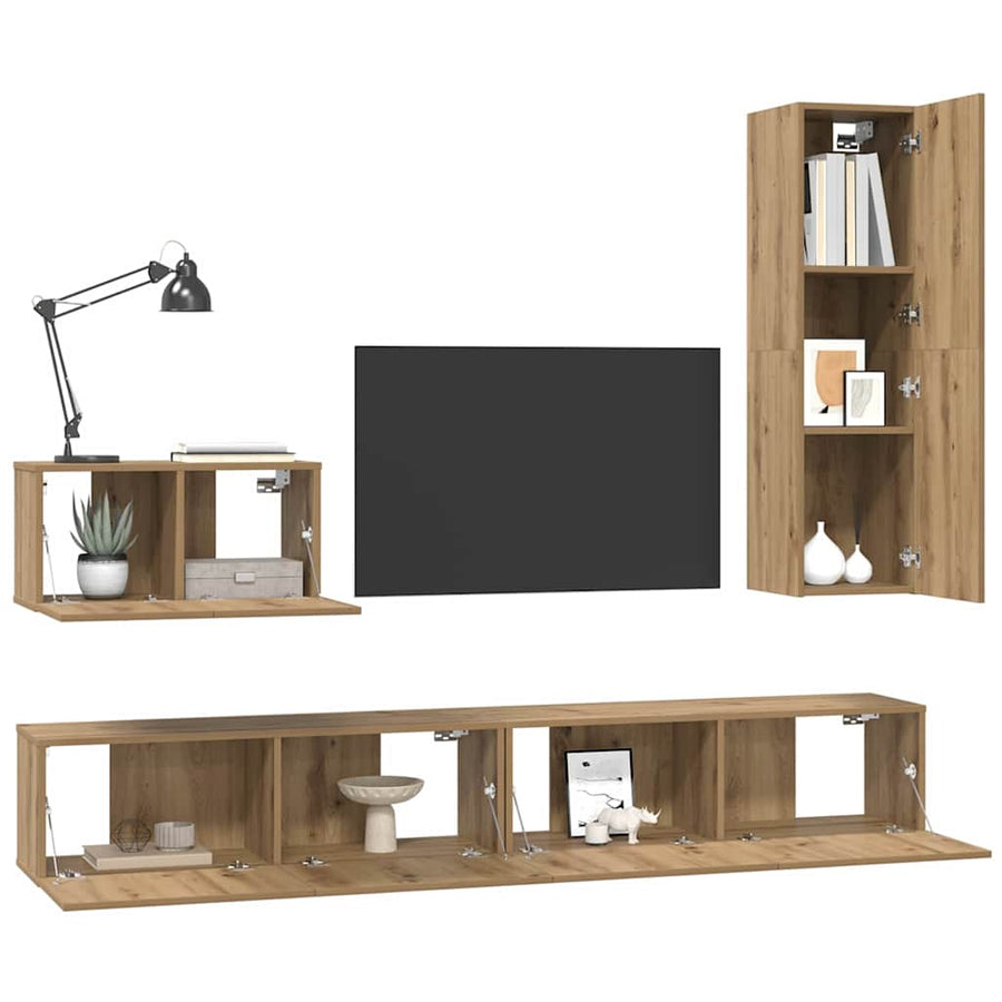 TV-kast set 4 pcs artisanaal eikenkleurig Medium Bewerkt hout