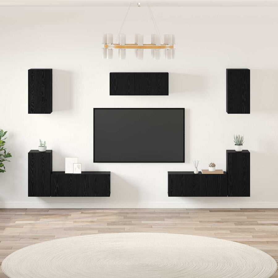 Tv-meubelset met plank Anders met opslag met de deur 7 pcs Zwart eiken Bewerkt hout