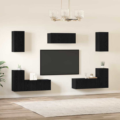 Tv-meubelset met plank Anders met opslag met de deur 7 pcs Zwart eiken Bewerkt hout