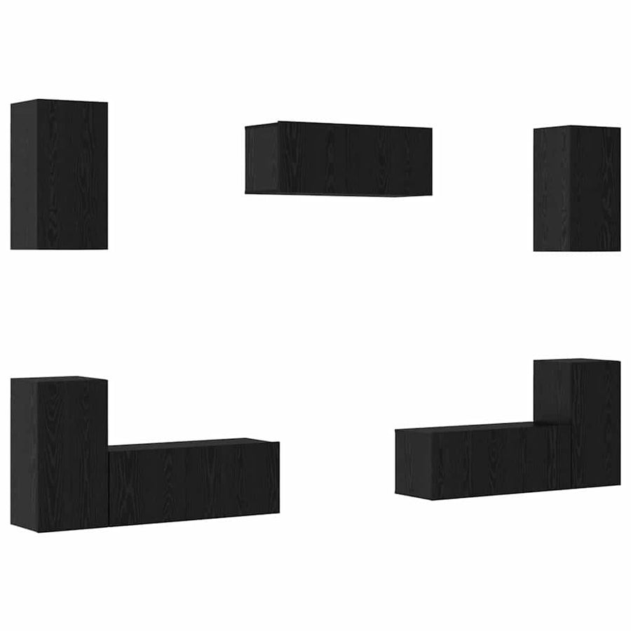 Tv-meubelset met plank Anders met opslag met de deur 7 pcs Zwart eiken Bewerkt hout