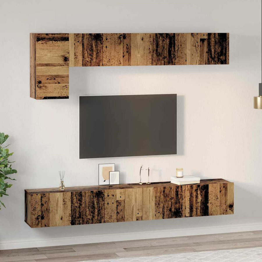 Tv-meubelset 5 pcs Oud hout Medium 100 cm x 30 cm x 30 cm