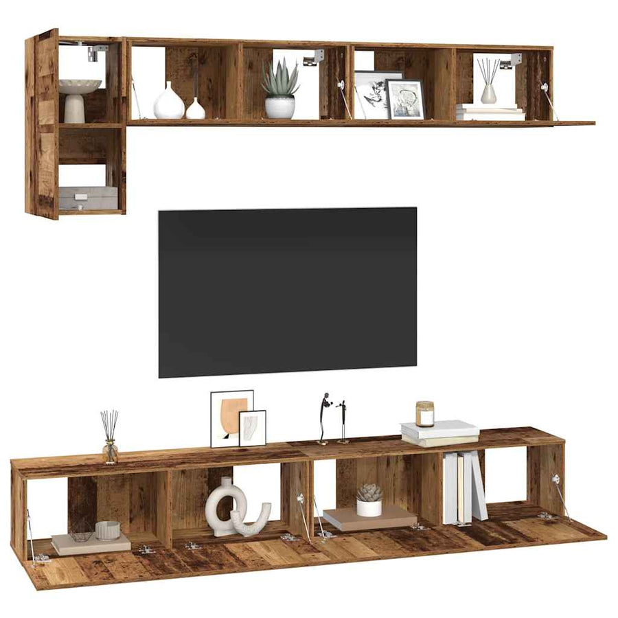 Tv-meubelset 5 pcs Oud hout Medium 100 cm x 30 cm x 30 cm