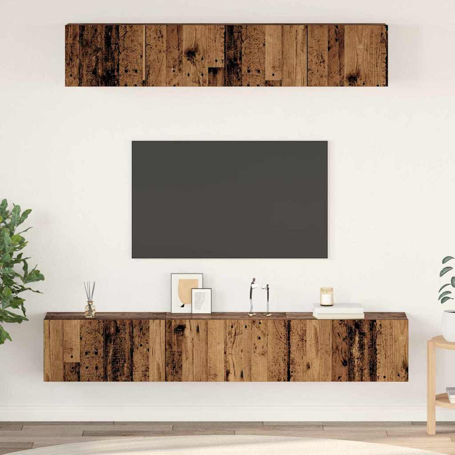 Tv-meubelset 5 pcs Oud hout Standaard Medium Bewerkt hout