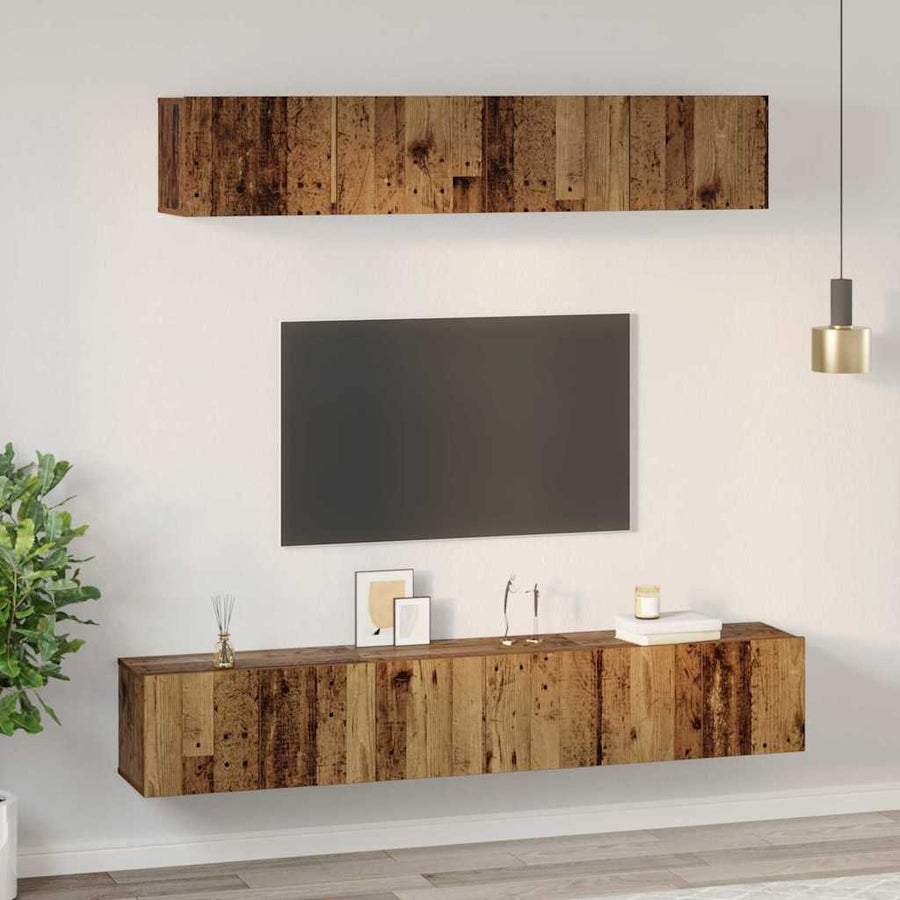 Tv-meubelset 5 pcs Oud hout Standaard Medium Bewerkt hout