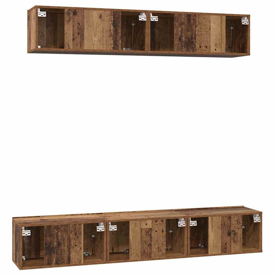 Tv-meubelset 5 pcs Oud hout Standaard Medium Bewerkt hout