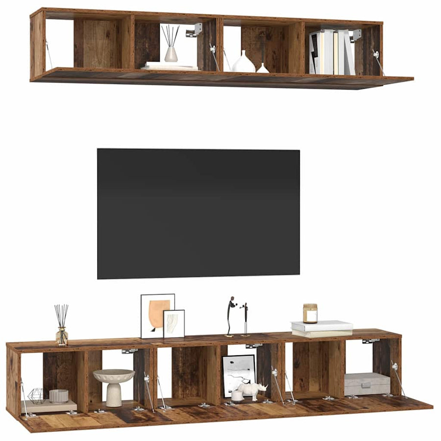 Tv-meubelset 5 pcs Oud hout Standaard Medium Bewerkt hout