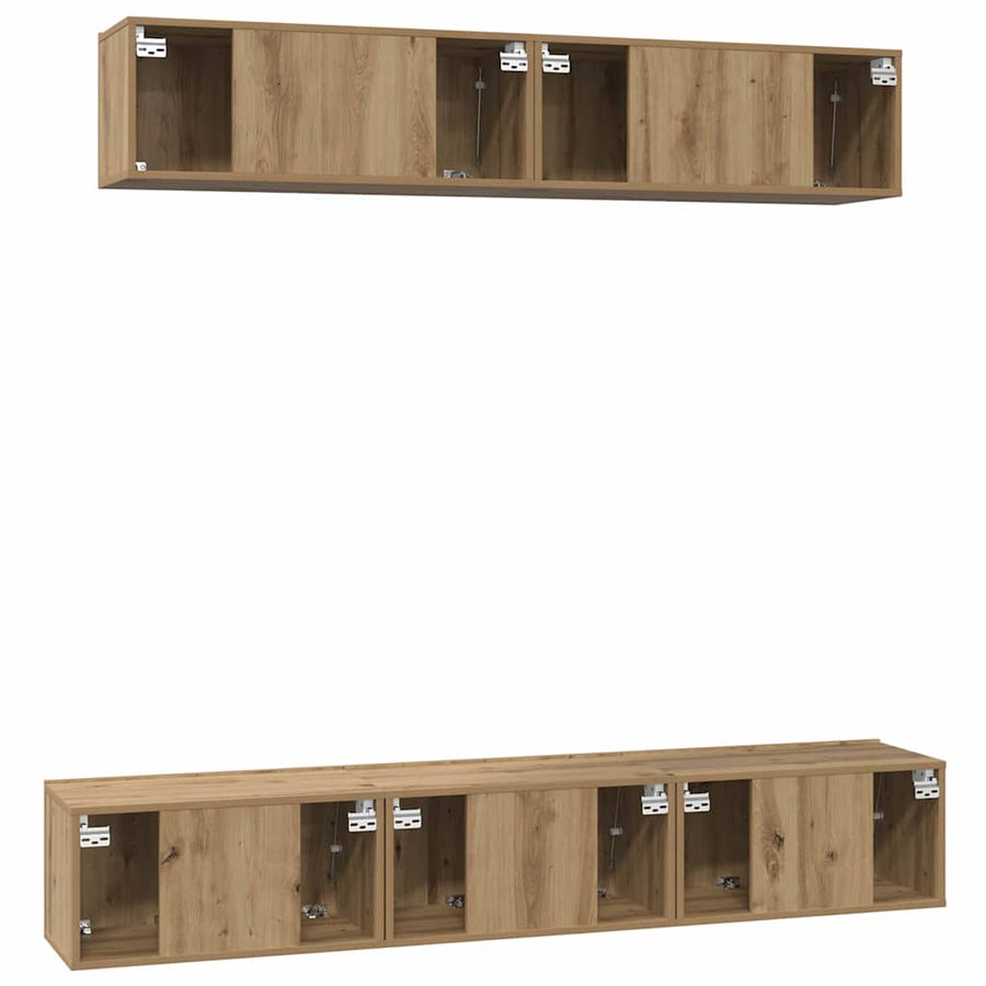 Tv-meubelset 5 pcs artisanaal eikenkleurig Medium Bewerkt hout