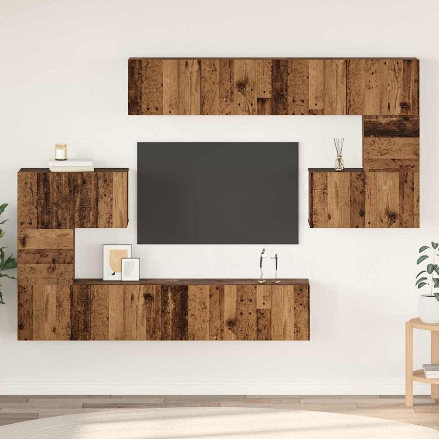Tv-meubelset Anders 8 pcs Oud hout 80 x 30 x 30 cm Bewerkt hout