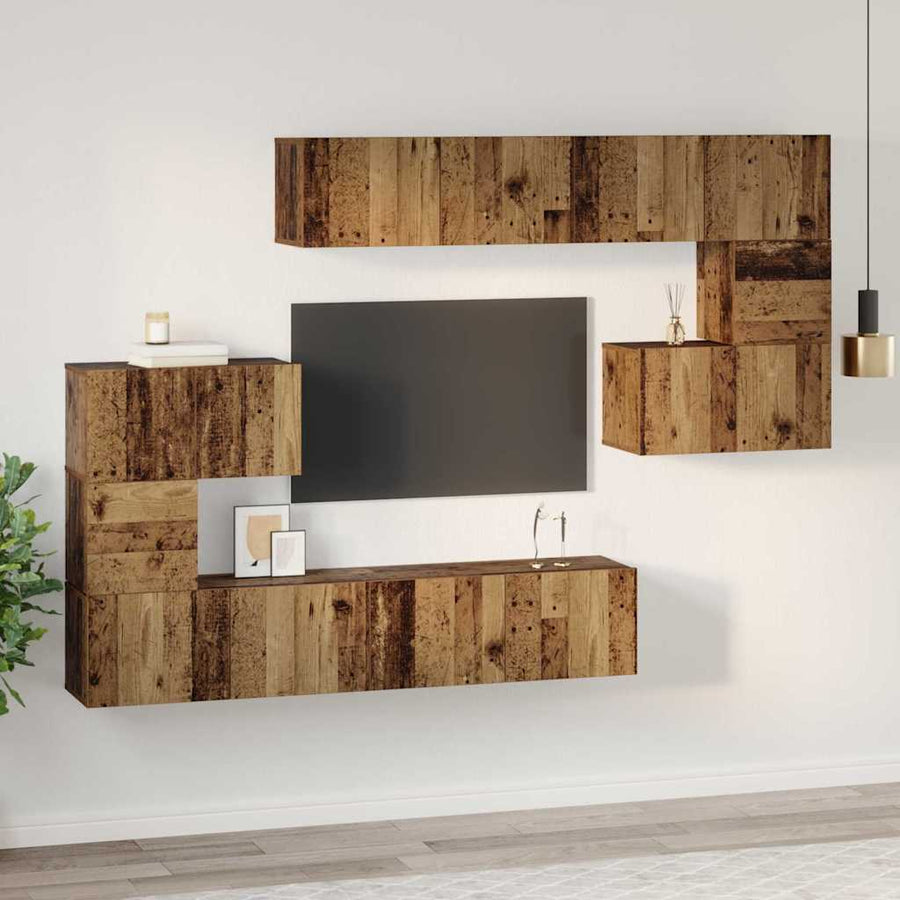 Tv-meubelset Anders 8 pcs Oud hout 80 x 30 x 30 cm Bewerkt hout
