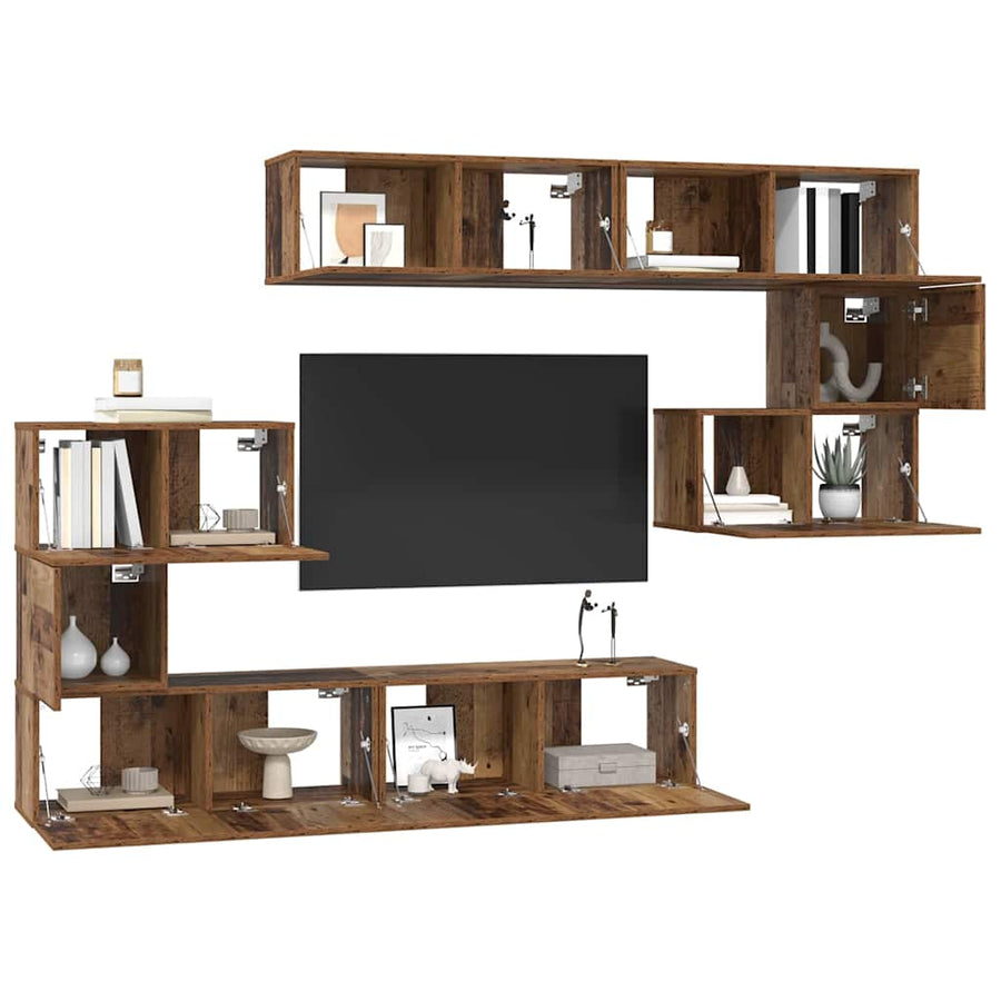 Tv-meubelset Anders 8 pcs Oud hout 80 x 30 x 30 cm Bewerkt hout