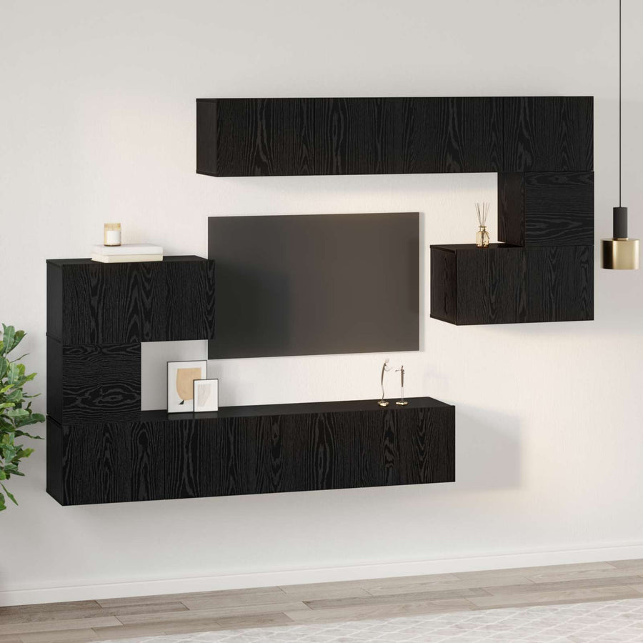 Tv-Meubelset Wandgemonteerd 8 Pcs Bewerkt Hout 8