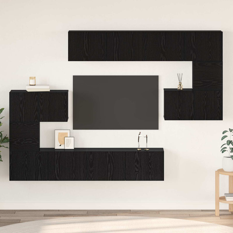 Tv-Meubelset Wandgemonteerd 8 Pcs Bewerkt Hout 8
