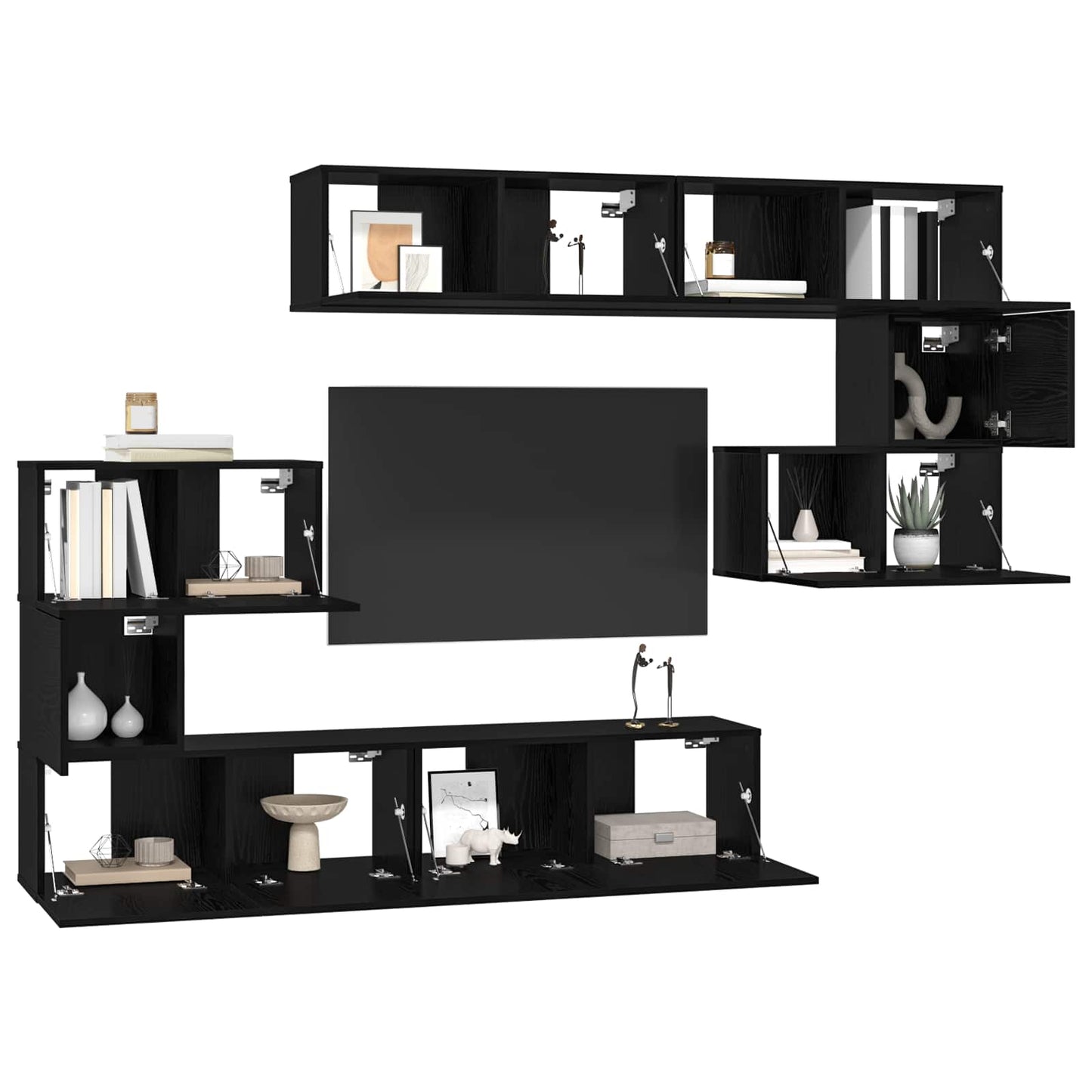 Tv-Meubelset Wandgemonteerd 8 Pcs Bewerkt Hout 8
