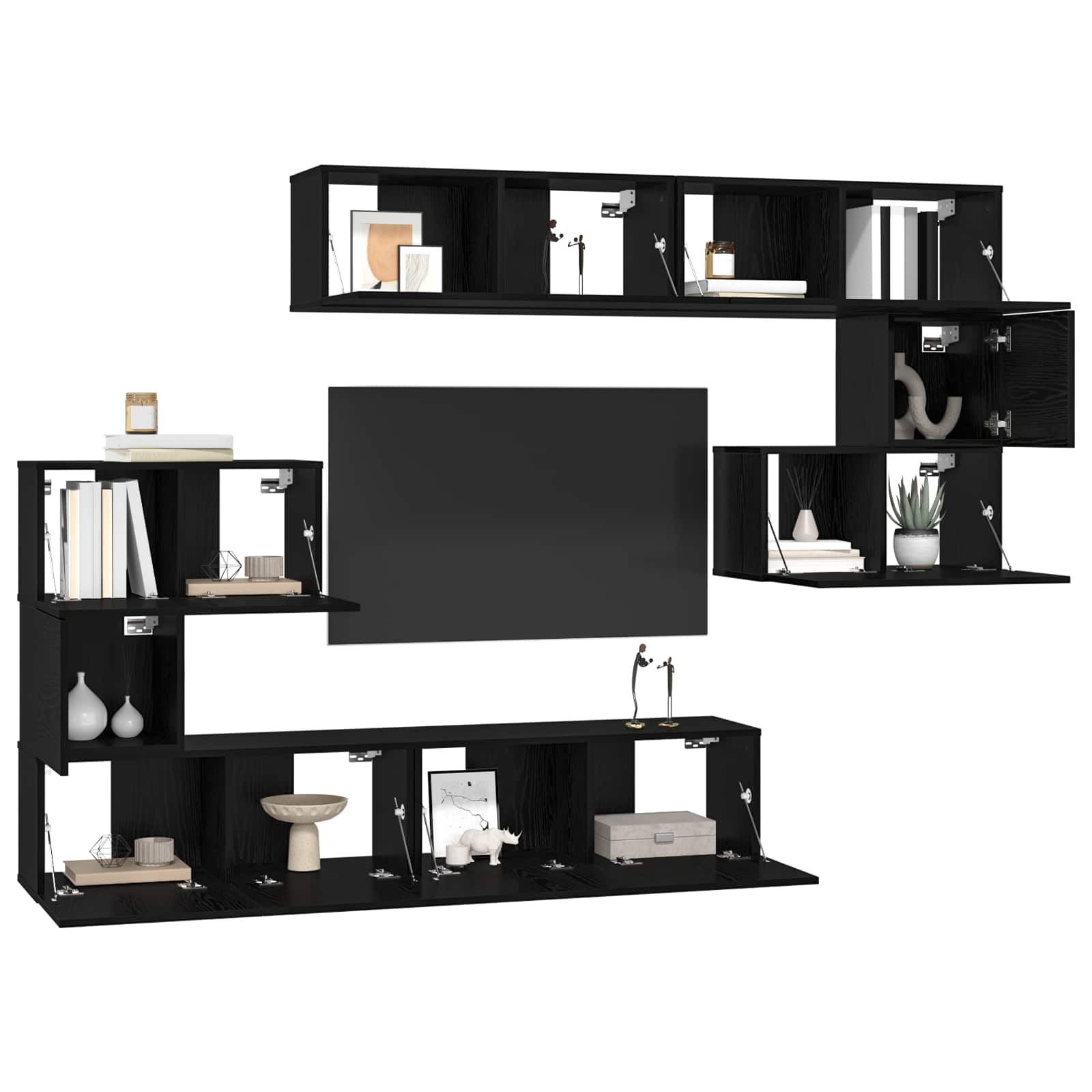 Tv-Meubelset Wandgemonteerd 8 Pcs Bewerkt Hout 8