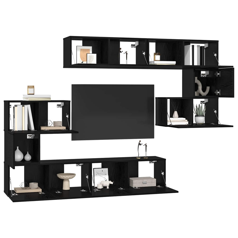 Tv-Meubelset Wandgemonteerd 8 Pcs Bewerkt Hout 8