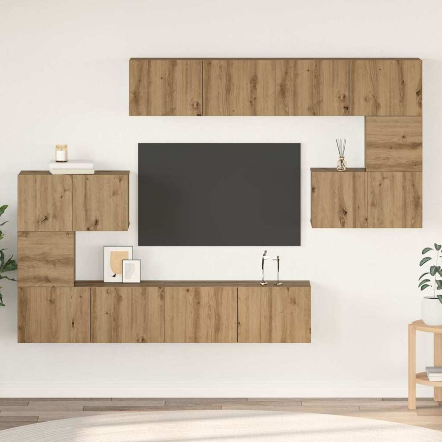 Tv-Meubelset Wandgemonteerd 8 Pcs Artisan Eiken Bewerkt Hout 8