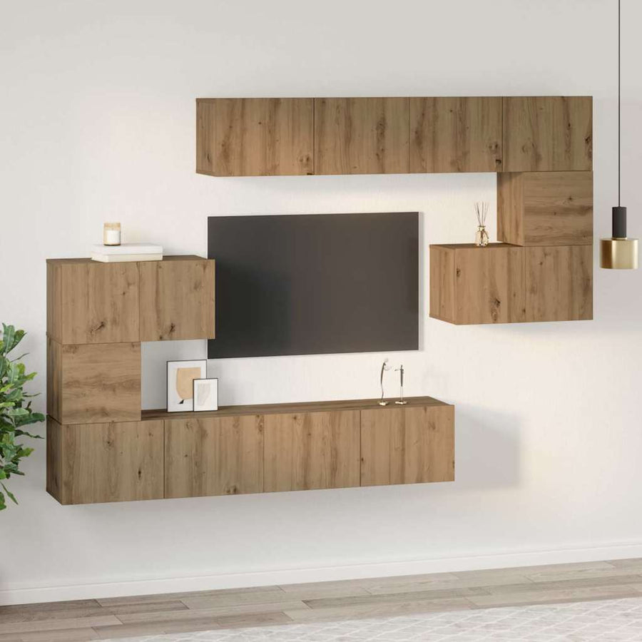 Tv-Meubelset Wandgemonteerd 8 Pcs Artisan Eiken Bewerkt Hout 8