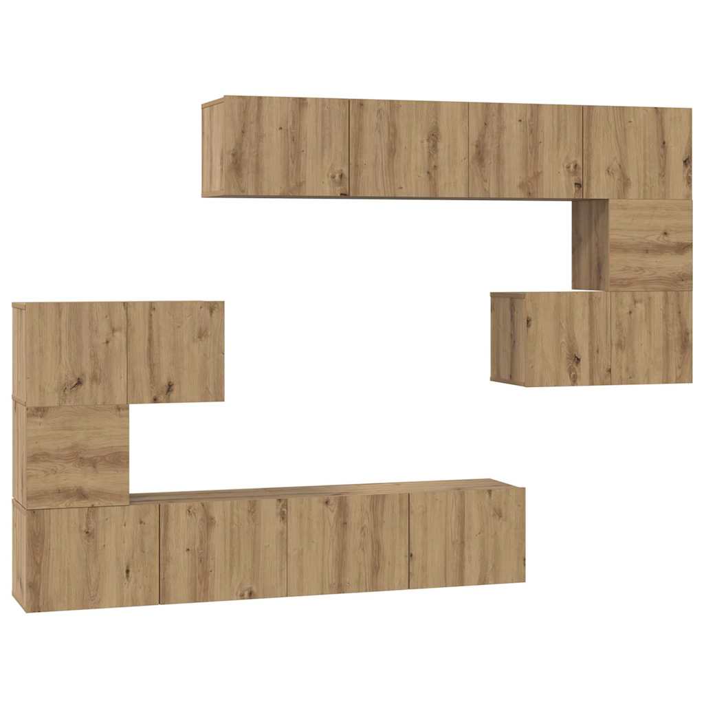 Tv-Meubelset Wandgemonteerd 8 Pcs Artisan Eiken Bewerkt Hout 8