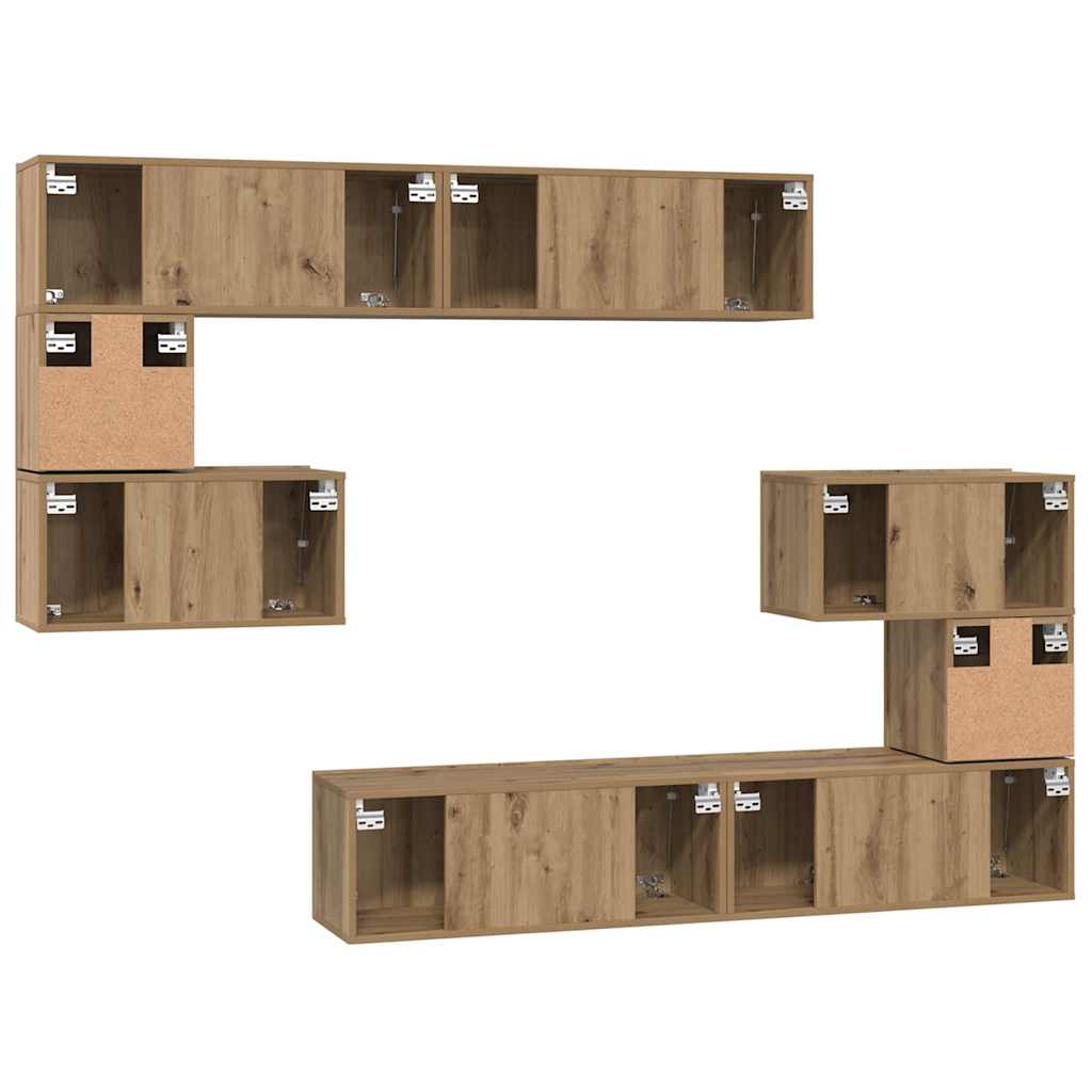 Tv-Meubelset Wandgemonteerd 8 Pcs Artisan Eiken Bewerkt Hout 8
