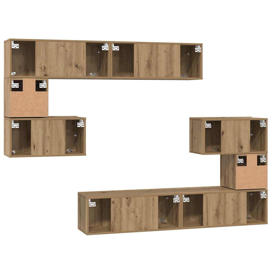 Tv-Meubelset Wandgemonteerd 8 Pcs Artisan Eiken Bewerkt Hout 8