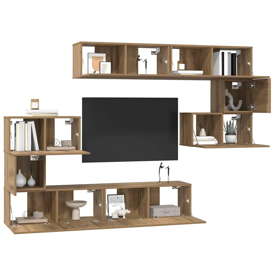 Tv-Meubelset Wandgemonteerd 8 Pcs Artisan Eiken Bewerkt Hout 8
