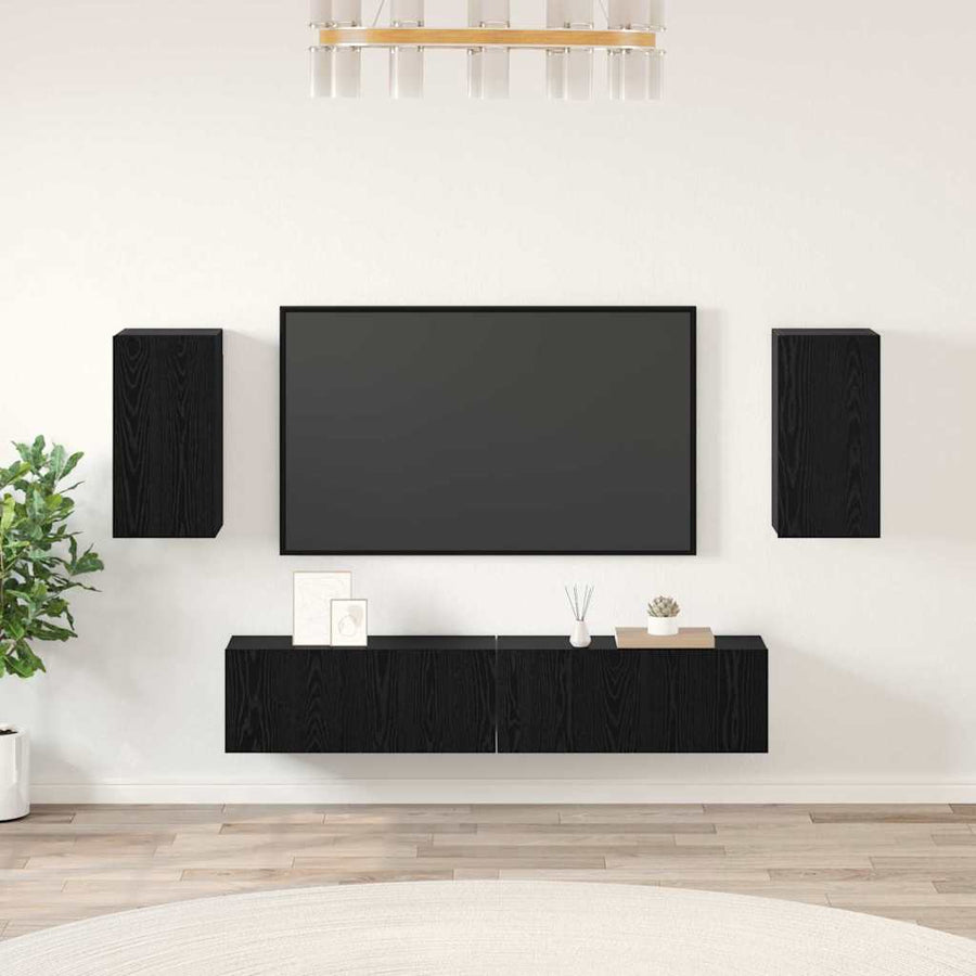 Tv-kastenset met plank met opslag met de deur 4 pcs Zwart eiken 80 x 30 x 30.5 cm