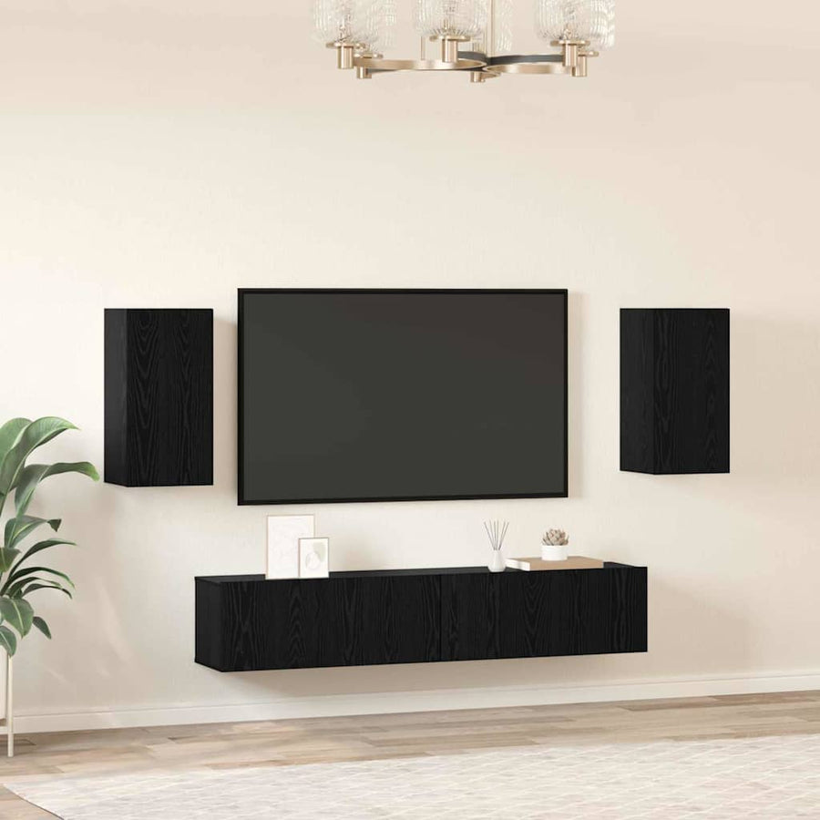Tv-kastenset met plank met opslag met de deur 4 pcs Zwart eiken 80 x 30 x 30.5 cm