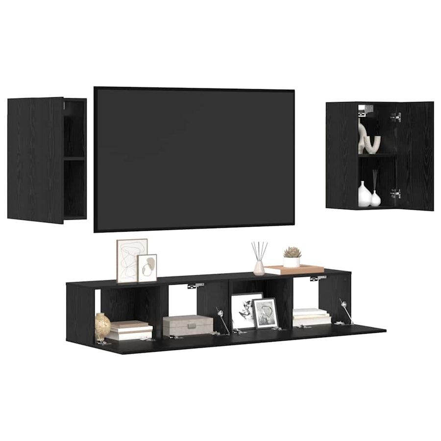 Tv-kastenset met plank met opslag met de deur 4 pcs Zwart eiken 80 x 30 x 30.5 cm