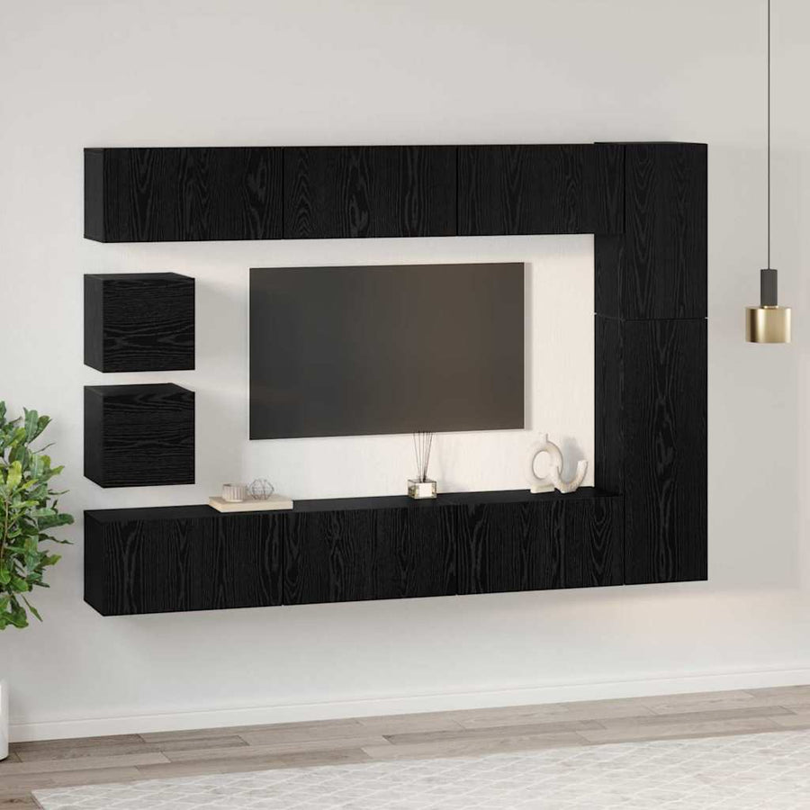 Tv-Meubelset Wandgemonteerd 10 Pcs Bewerkt Hout 10