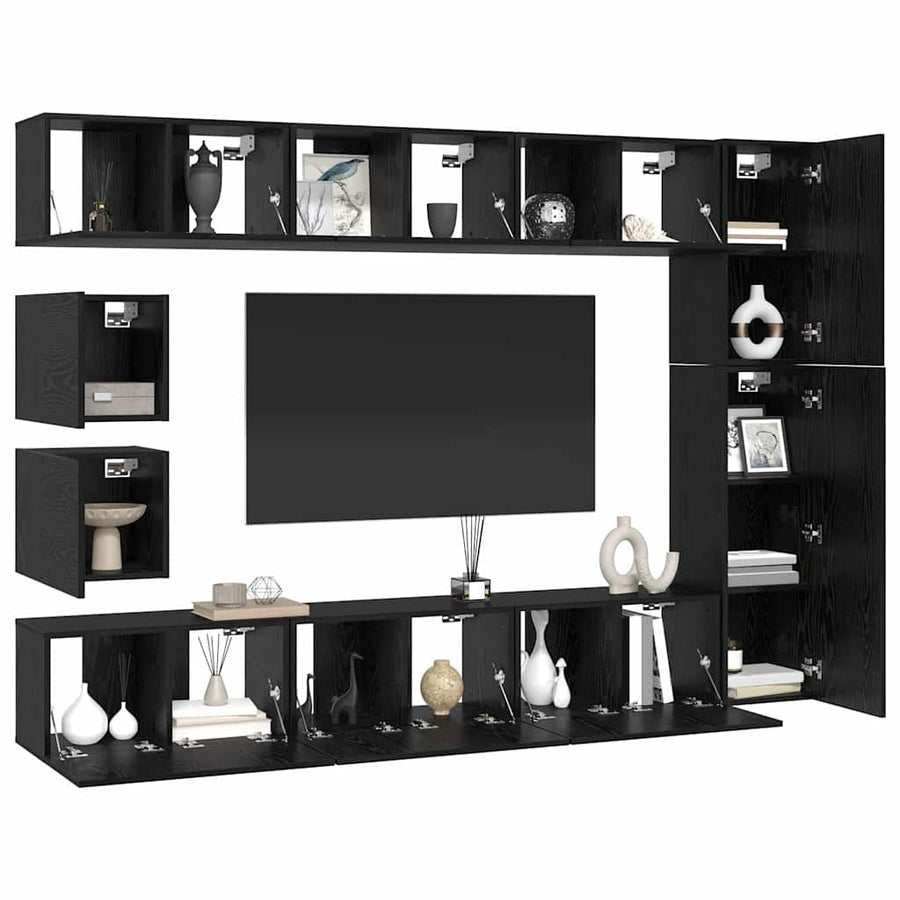 Tv-Meubelset Wandgemonteerd 10 Pcs Bewerkt Hout 10