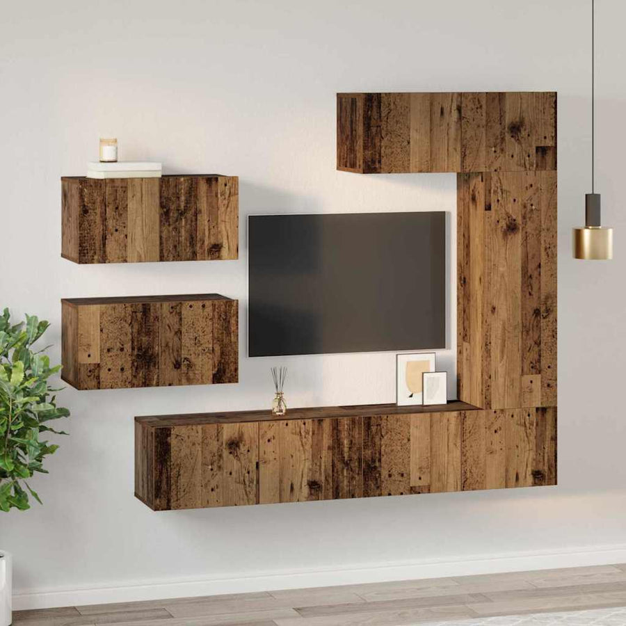 Tv-meubelset 6 pcs Oud hout 30.5 x 30 x 90 cm Bewerkt hout