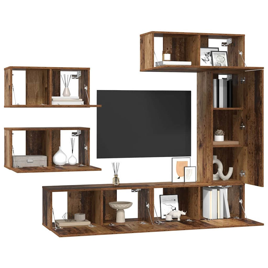 Tv-meubelset 6 pcs Oud hout 30.5 x 30 x 90 cm Bewerkt hout
