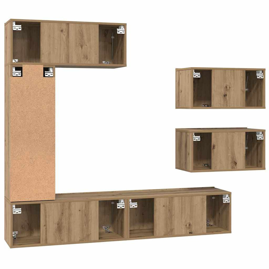 Tv-meubelset 6 pcs artisanaal eikenkleurig 30.5 x 30 x 90 cm